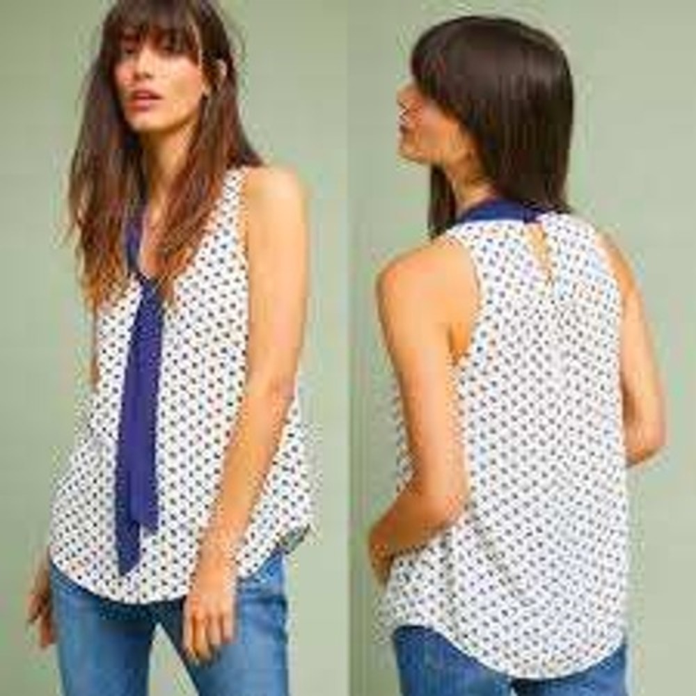 Maeve Madison Floral Top by Anthropologie Navy Blue Sleeveless Blouse Top Size 2